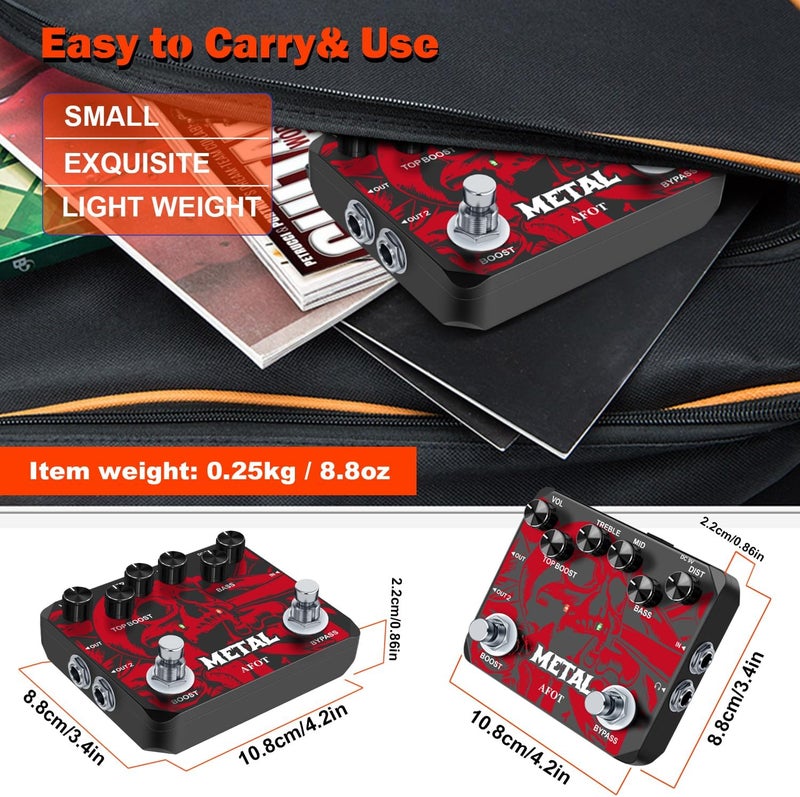 AFOT Heavy Metal Distortion Guitar Pedal, Realize the Sounds of Metal, Rock and Punk, Muff Top Boost Distortion Guitar Effect Pedal with 80s or 90s Metal Sounds and Earphone Useable Output Ture Bypass - Image 5